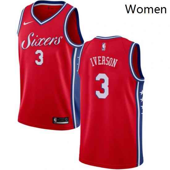 Womens Nike Philadelphia 76ers 3 Allen Iverson Authentic Red Alternate NBA Jersey Statement Edition